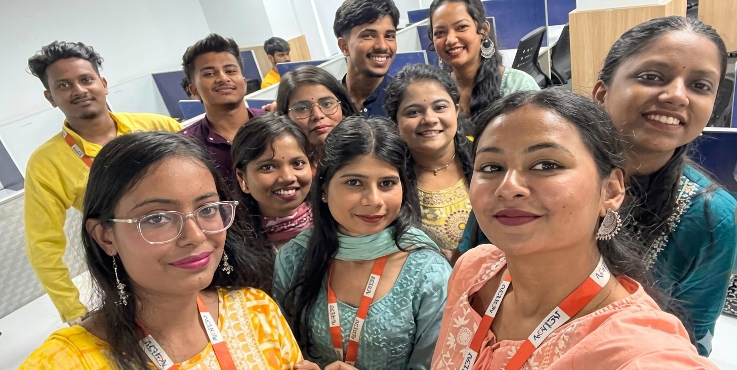 Group selfie of Ayuda team members in festive attire at the office